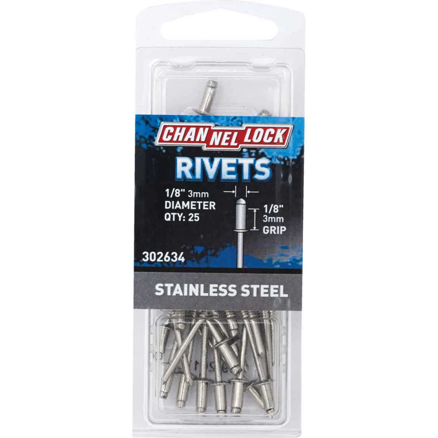 Channellock 1/8 In. Dia. X 1/8 In. Grip Stainless Steel POP Rivet (25-Pack) 3 Channellock 1/8 In. Dia. X 1/8 In. Grip Stainless Steel POP Rivet (25-Pack)