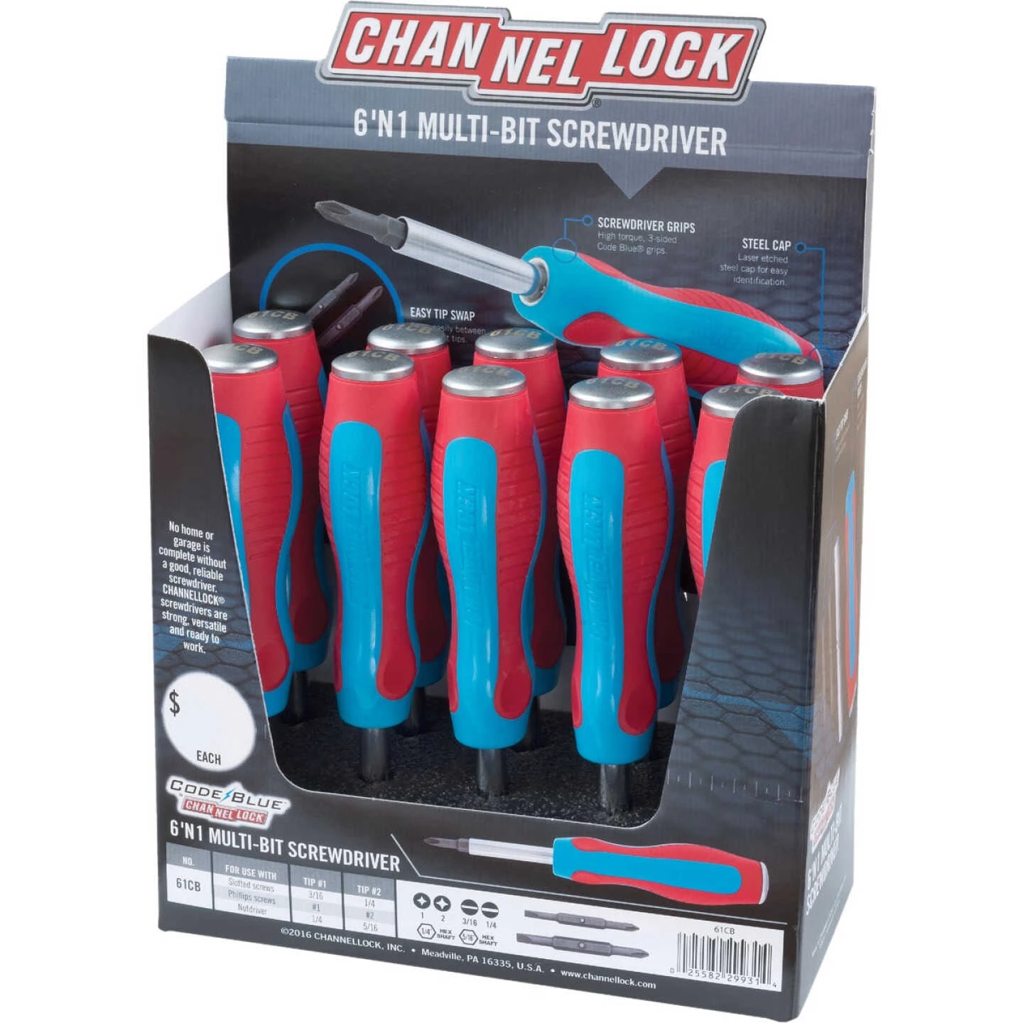 Channellock Code Blue 6-in-1 Multi-Bit Screwdriver (10-Piece Display) 3 Channellock Code Blue 6-in-1 Multi-Bit Screwdriver (10-Piece Display)