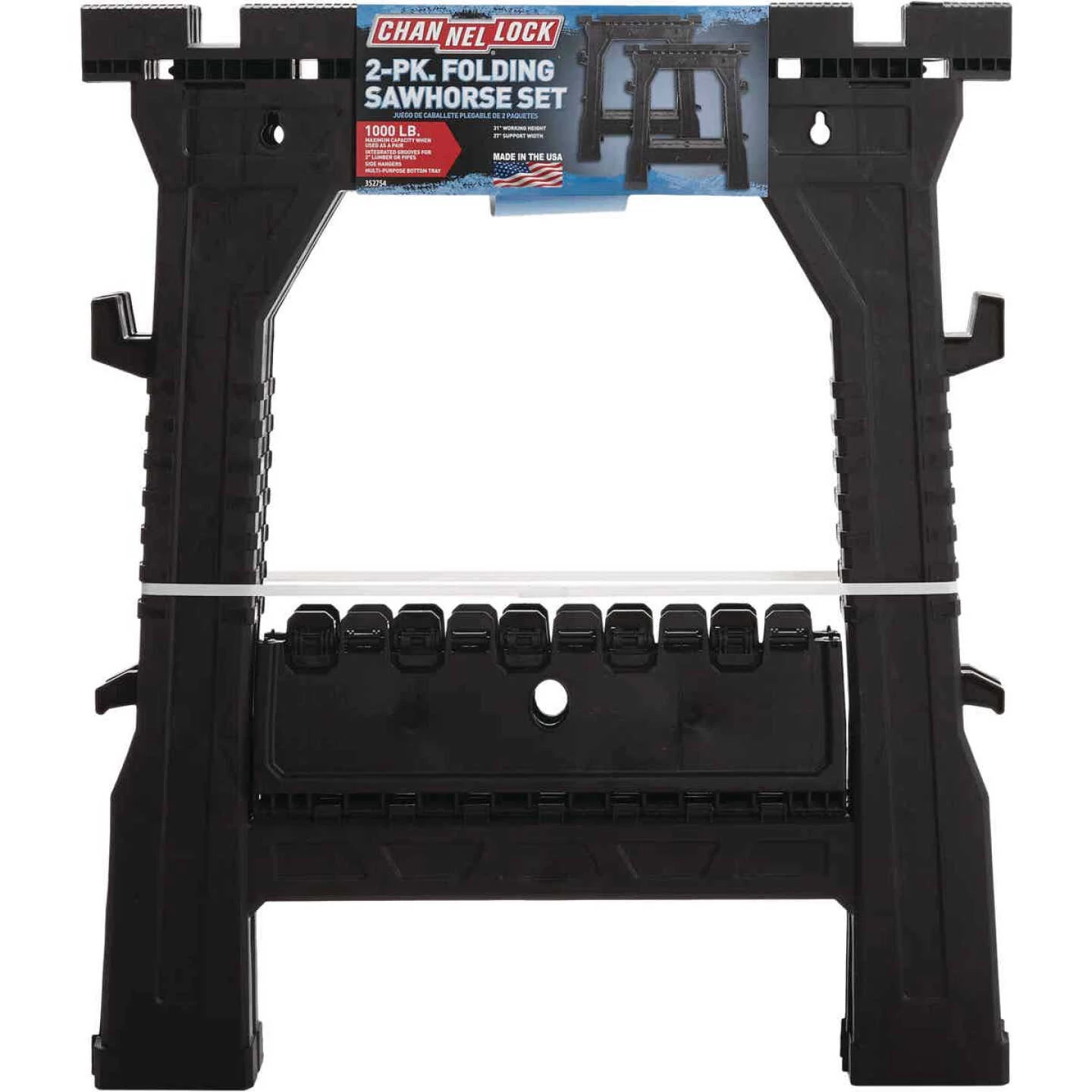 Channellock 27 In. L Plastic Folding Sawhorse Set, 1000 Lb. Capacity (2-Pack) 5 Channellock 27 In. L Plastic Folding Sawhorse Set, 1000 Lb. Capacity (2-Pack) - Image 3