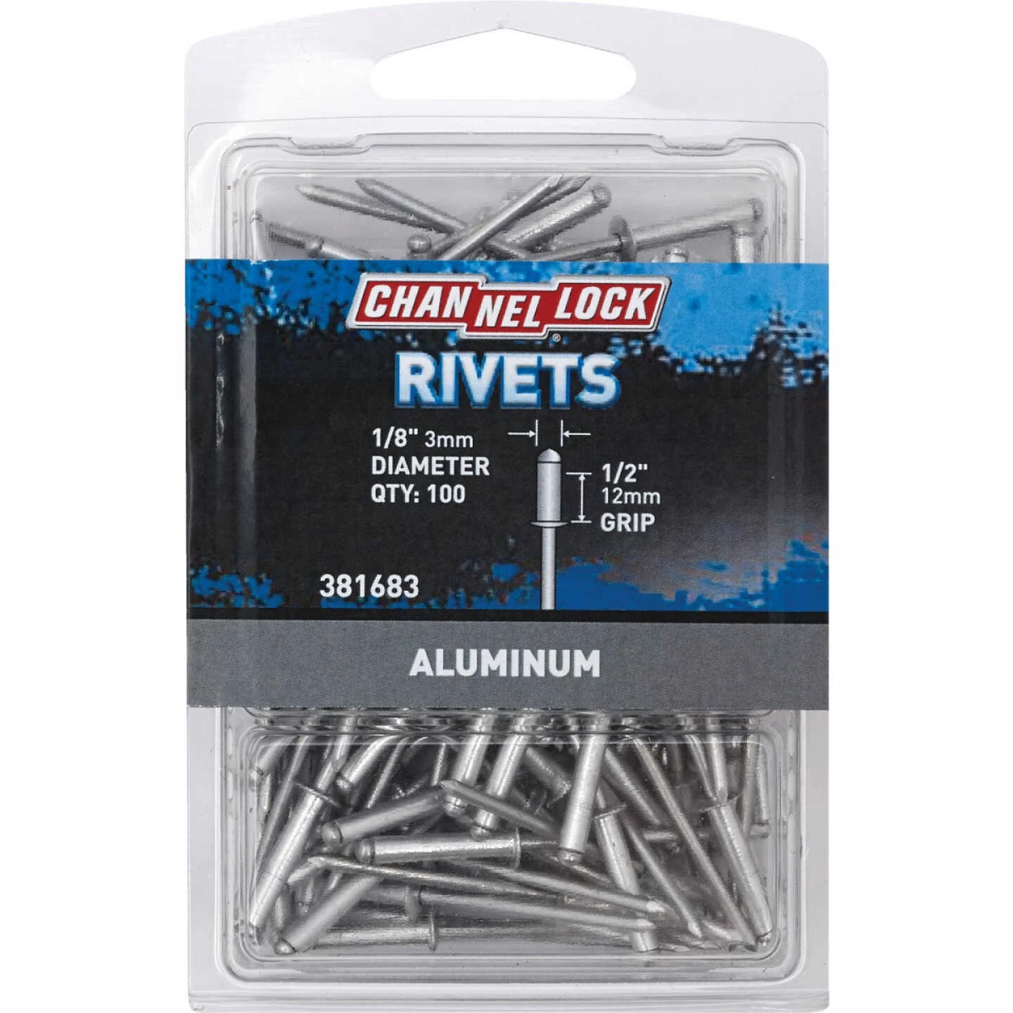Channellock 1/8 In. Dia. X 1/2 In. Grip Aluminum POP Rivet (100-Pack) 3 Channellock 1/8 In. Dia. X 1/2 In. Grip Aluminum POP Rivet (100-Pack)